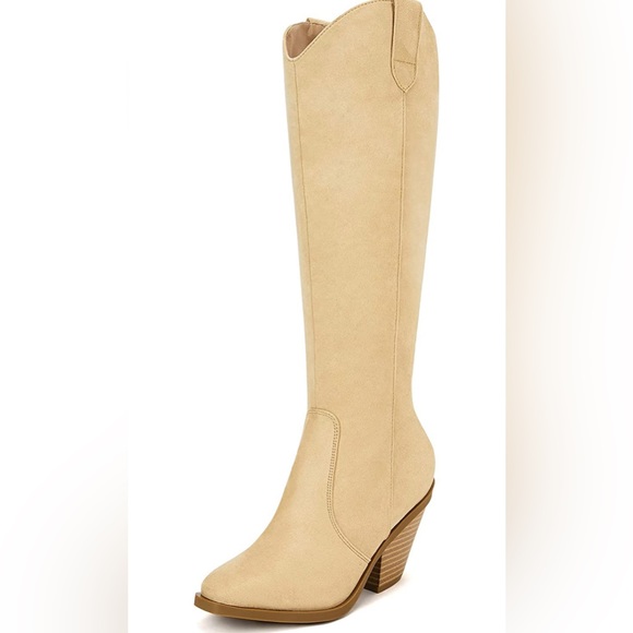 laciago Shoes New Laicigo Womens Square Toe Knee High Boots Chunky